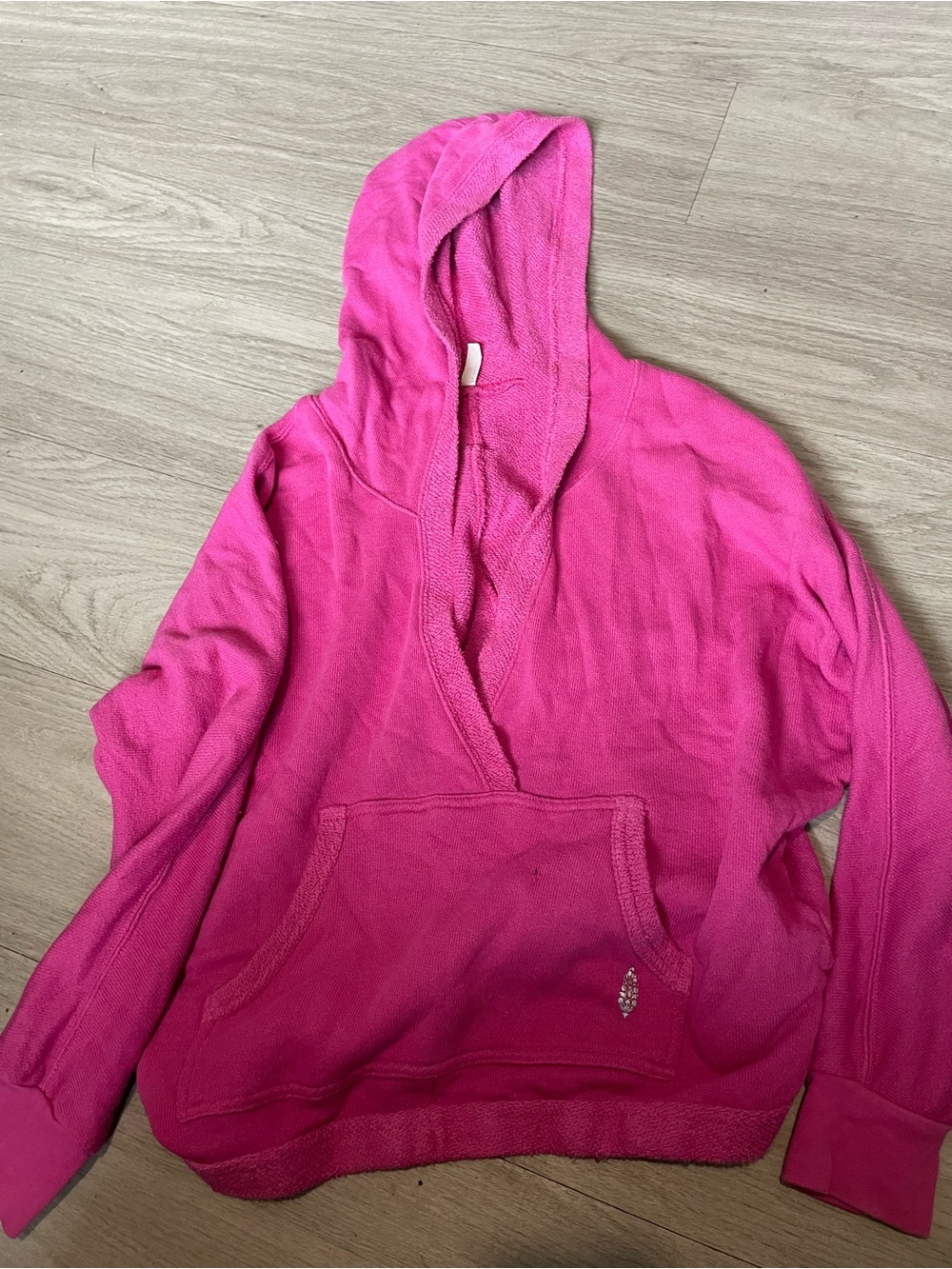 Free People Women's V-Neck Hooded Sweater - Hot Pink